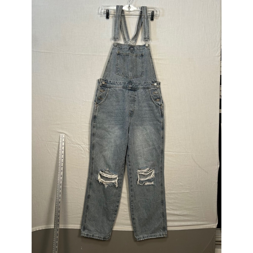 KanCan Distressed Denim Overalls Light Wash Straight Leg KC1707L Small